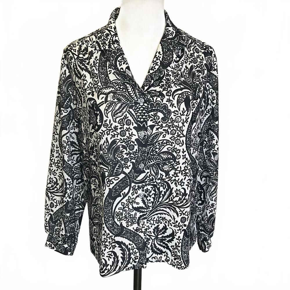 Vintage Graff California Wear Women's Size 10 Black White Button Up Shirt